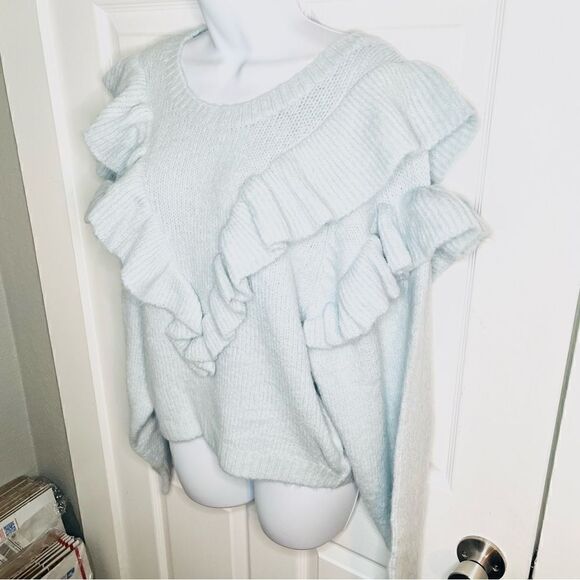 LOST + WANDER Stay Humble Sweater Exaggerated Ruffle Baby Blue M / L NWT - Picture 10 of 13